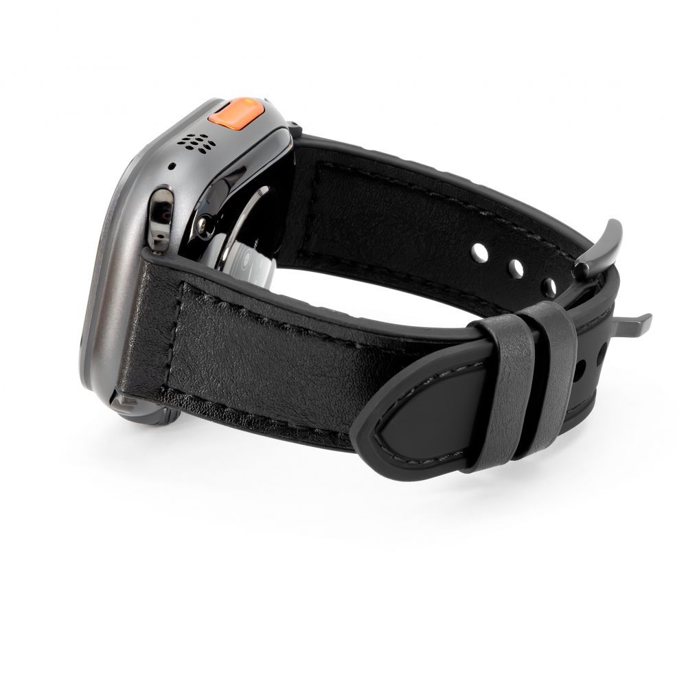 Rihm Connect Watch 38/40/41mm Silicone patch Leather Watch Strap (132mm M/L) Black