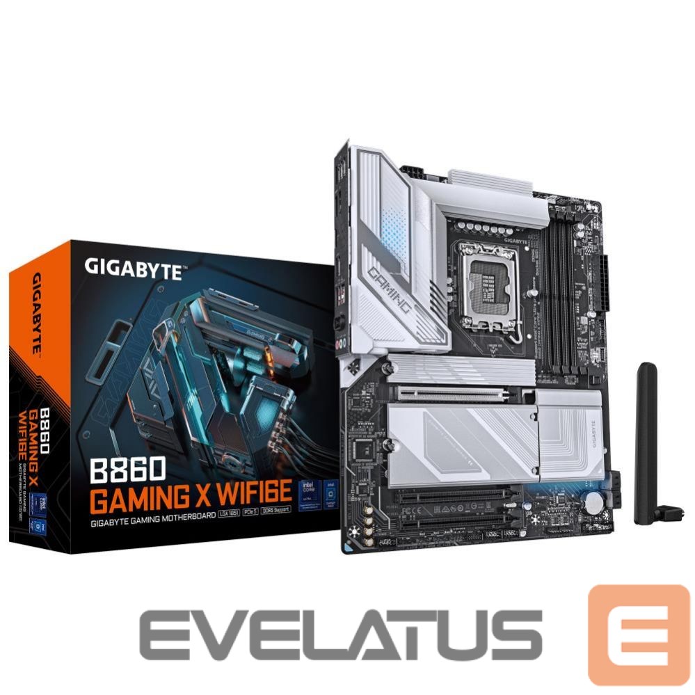 Motherboard for Intel processors Gigabyte Mainboard||Intel B860 Express|LGA1851|ATX|Memory DDR5|Memory slots 4|1xPCI-Express 16x|2xM.2|1xHDMI|1xDisplayPort|1xAudio-In|1xAudio-Out|1xMicrophone|5xUSB 2.0|3xUSB 3.2|1xUSB-C|1xRJ45|B860GAMINGXWIFI6E1.0