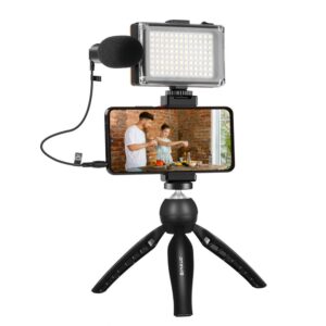 Sports camera Puller  Live broadcast kit Puluz tripod mount + LED lamp + microphone + phone clamp 
