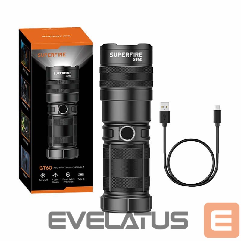 LED taskulamp Supcase Flashlight Superfire GT60, 2600lm, USB-C