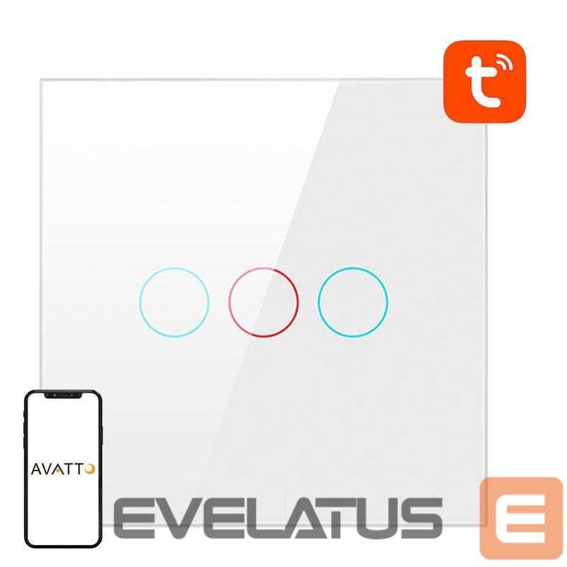 Nutikas seade Avatto Smart Light Switch ZigBee Avatto LZTS02-EU-W3 3 Way No Neutral TUYA (white)