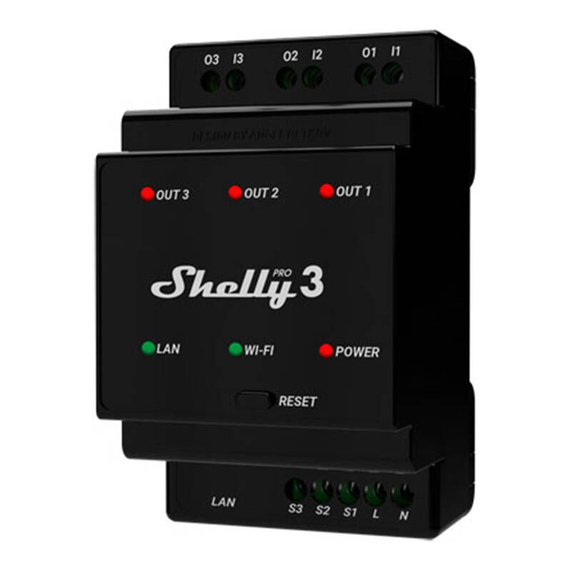 Droon Shelly DIN Rail Smart Switch Shelly Pro 3 with dry contacts, 3 channels