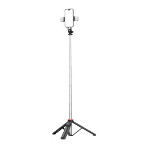 Fotoaparato priedas Hurtel  Selfie stick WC13YDS telescopic tripod 1.3m with double lamp and phone holder - black 
