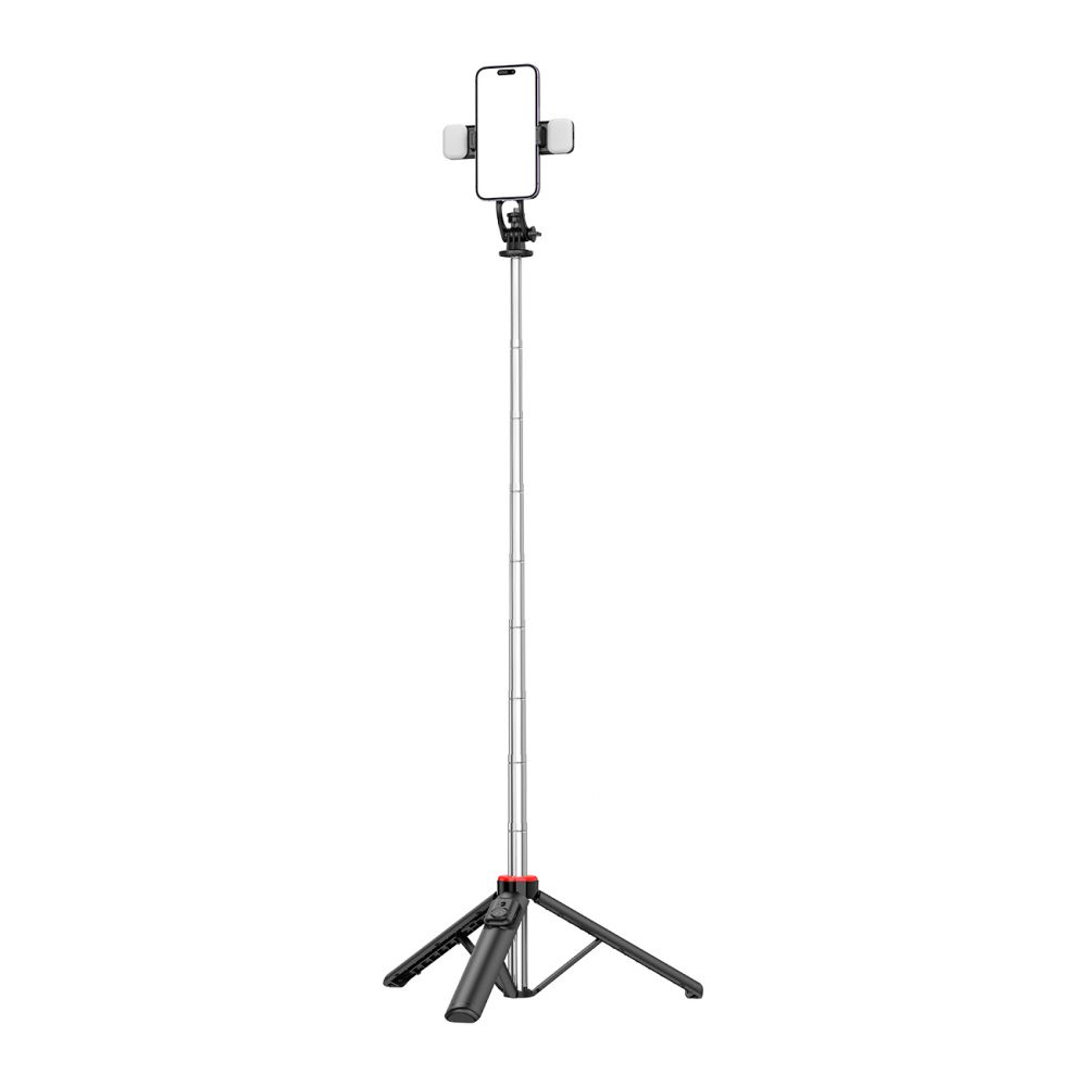 Camera accessory Hurtel Selfie stick WC13YDS telescopic tripod 1.3m with double lamp and phone holder - black