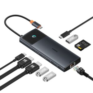 Other Computer Accessory Baseus  HUB 10in1 Baseus Metal Gleam Series USB-C to USB-C PD / USB-C / 3x USB-A / 2x HDMI / RJ-45 / SD / TF - black 