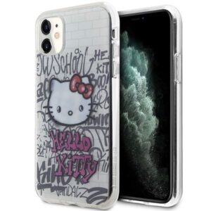 Nugarėlės dėklai Hello Kitty  Hello Kitty IML Kitty On Bricks Graffiti case for iPhone 11 / Xr - white 