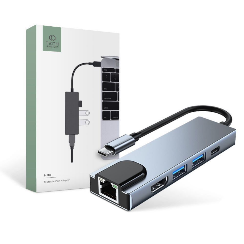 Other Computer Accessory Tech-Protect HUB Tech-Protect V3 5in1 USB-C - USB-A 3.0 / USB-A 2.0 / USB-C / HDMI / RJ45 - gray
