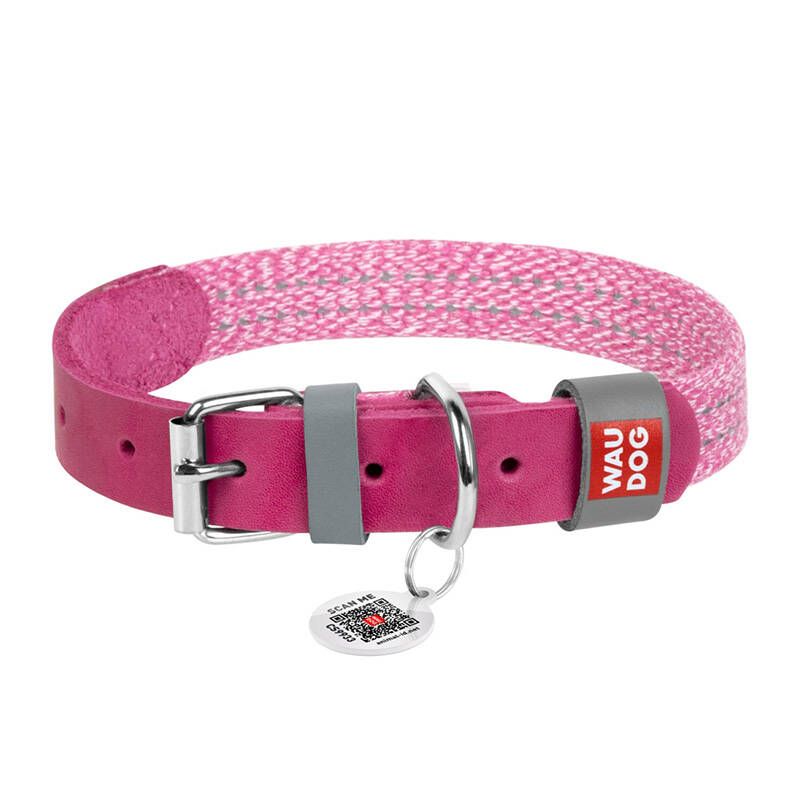 Kariloomade jaoks Waudog Classic Dog collar with QR code Waudog size L pink