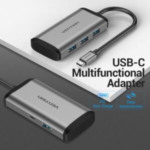 Other Computer Accessory Vention  Vention docking station 5in1: USB-C to USB3.0 x 4/PD converter 0.15m Grey metal type 