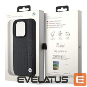 Aizmugurējais vāciņš BMW  BMW Leather Textured & Stripe iPhone 15 Pro Max Case - Black 