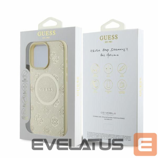 Tagakaaned Guess Guess Saffiano Peony Classic Logo MagSafe case for iPhone 16 Pro - gold