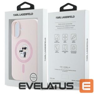 Aizmugurējais vāciņš Karl Lagerfeld  Karl Lagerfeld Silicone Karl&Choupette Heads Ring MagSafe Case for iPhone 16 Plus - Pink 