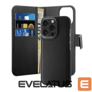 Nugarėlės dėklai Puro  Puro Wallet Detachable MagSafe 2in1 PU Leather Case with Flap and Wallet for iPhone 16 Pro - Black 