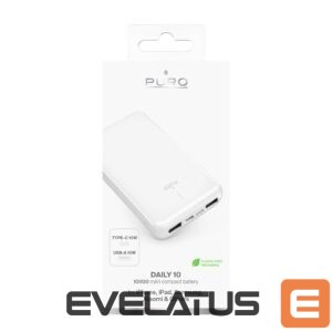 Väline aku Puro Elektrik  Powerbank Puro White 10000mAh 12W 2xUSB-A + USB-C - white 