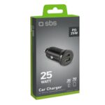 Adapteris SBS  SBS TECRPD25W Car Charger 25W USB-A USB-C with Power Delivery - Black 