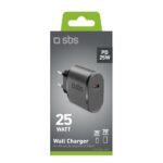 Adapteriai SBS  SBS TETR1CPD25 25W USB-C Wall Charger with Power Delivery - Black 