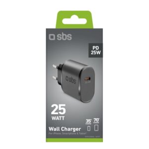 Adapteriai SBS  SBS TETR1CPD25 25W USB-C Wall Charger with Power Delivery - Black 