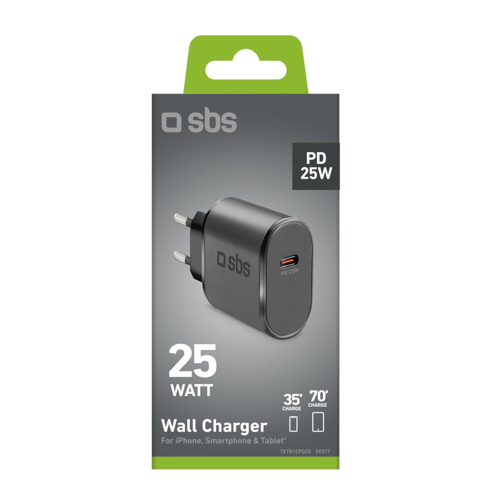 Adaptrid SBS SBS TETR1CPD25 25W USB-C Wall Charger with Power Delivery - Black
