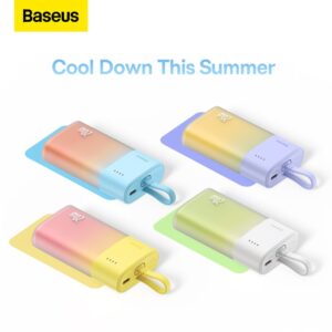 Ārējais akumulators Baseus  Baseus Popsicle 5200mAh 20W Powerbank with Built-in Lightning Cable (+ White Baseus Simple USB-C - USB-C 60W/20V/3A/30cm Cable) - Blue-Orange 