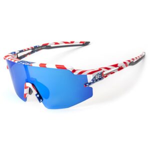 Kitos prekės Rockbros  Rockbros Polarized Cycling Glasses with UV Protection and Corrective Insert Blue Lenses - USA Pattern - White 