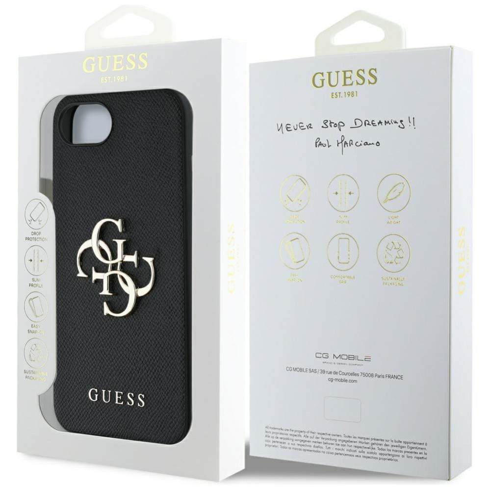 Tagakaaned Guess Guess PU Grained 4G Metal Logo case for iPhone 16e - black