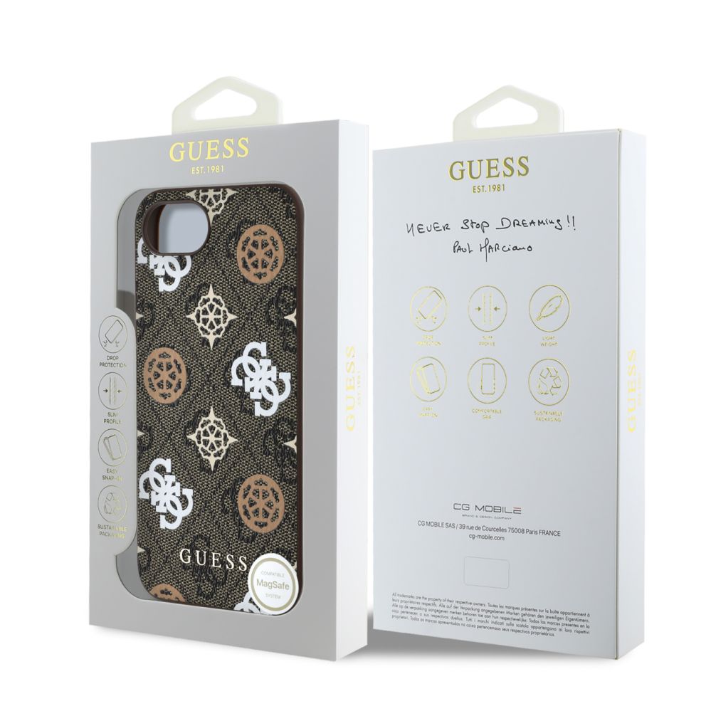 Tagakaaned Guess Guess PU 4G Peony case with MagSafe for iPhone 16e - brown