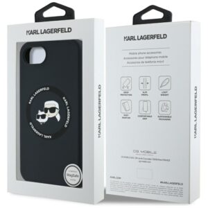 Aizmugurējais vāciņš Karl Lagerfeld  Karl Lagerfeld Liquid Silicone Karl & Choupette Heads Case with MagSafe for iPhone 16e - Black 