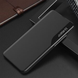 Nugarėlės dėklai Hurtel  Eco Leather View Case elegant case with flap and stand for iPhone 16e - black 
