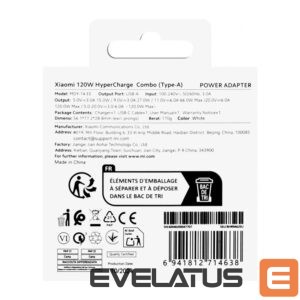 Adaptrid Xiaomi  Xiaomi BHR9462EU 120W 6A USB-A Wall Charger with USB-C Cable - White 