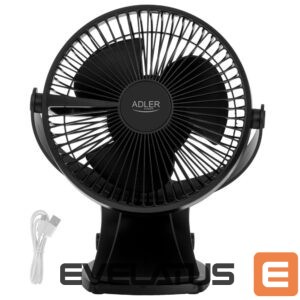 Ventiliatorius Adler  Rechargeable Clip-on Desk Fan | AD 7342 | Table Fan | Black | Diameter 15.5 cm | Number of speeds 3 | Oscillation | 5 W 