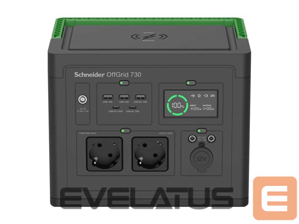 Serverid Schneider Electric APC OffGrid Portable Power Station 730, 738Wh Lithium-ion, LCD, 2 CEE 7/3 Schuko outlets, Sinewave, 3 USB-A, 2 USB-C, Wireless Charger |