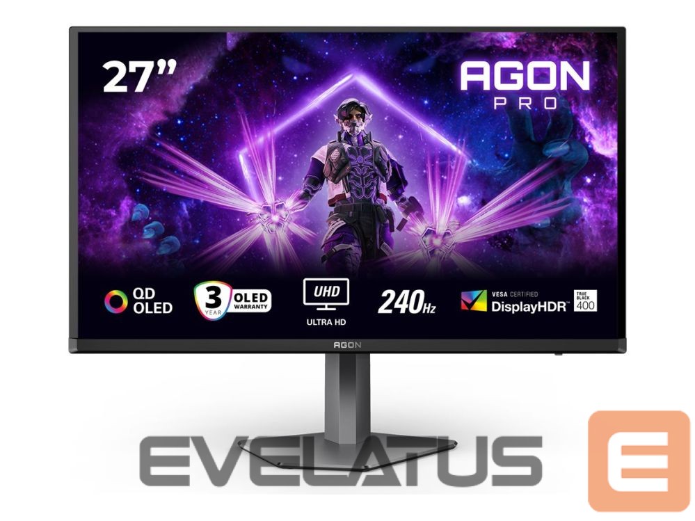 Monitorid AOC AG276UZD AGON 27" QD-OLED Monitor 3840x2160/16:9/250cd/m2/0.03ms HDMI, DP, USB, Headphone out