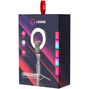 Webcam LORGAR  LORGAR Circulus 910, Streaming web camera, 5MP 2592X1944 max resolution, up to 60fps, 1/2.8", Sony STARVIS CMOS image sensor, full glass lens, 5.5'' built-in ring light (1700-14 000K), foldable tripod, auto focus, dual microphones with AI noise reduction, USB Type C, size: 470*133*115mm, 0.525kg, black+white 