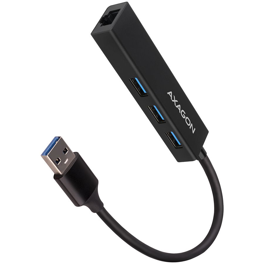 Adapteris Axagon AXAGON HMA-GL3A 3x USB-A + GLAN, USB3.2 Gen 1 hub, metal, 20cm USB-A cable