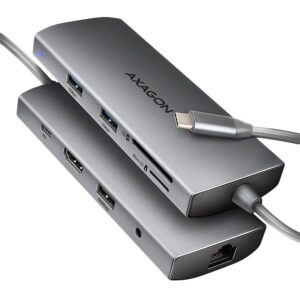 Converter Axagon  AXAGON HMC-8HLSA USB-C 3.2 Gen 1 hub, 3x USB-A + 4K/30Hz HDMI + SD/microSD, GLAN, Audio, PD 100W, 20cm USB-C cable 