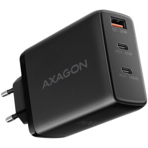 Adapteriai Axagon  AXAGON ACU-DPQ100 GaN Wall charger, 3x port (USB + dual USB-C), PD3.0/QC4+/PPS/Apple, 100W, black 