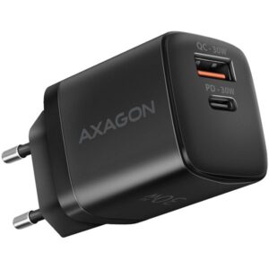 Adapter Axagon  Axagon Sil wallcharger 2x port (USB-A + USB-C), PD3.0/QC4+/PPS/AFC/Apple. 30W total power. 