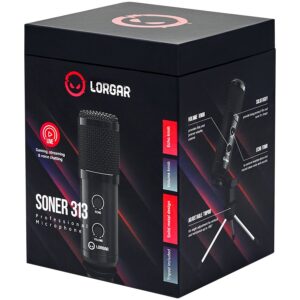 Headphone with microphone LORGAR  LORGAR Soner 313, Gaming Microphones, Black, USB condenser microphone with Volume Knob & Echo Kob, including 1x Microphone, 1 x 2.5M USB Cable, 1 x Tripod Stand, 1 x User Manual, body size: Φ47.4*158.2*48.1mm, weight: 243.0g 