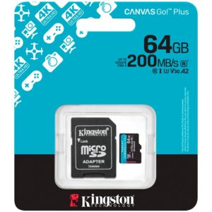 Cable Kingston  Kingston 64GB microSDXC Canvas Go Plus Gen4 200MB/s A2 U3 V30 Card + Adapter 