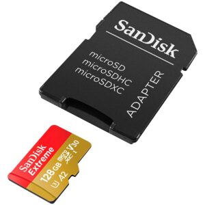 Cable SanDisk  SANDISK Extreme microSDXC 128GB for Action Cams and Drones + SD Adapter + 1 year RescuePRO Deluxe up to 190MB/s & 90MB/s Read/Write speeds A2 C10 V30 UHS-I U3 