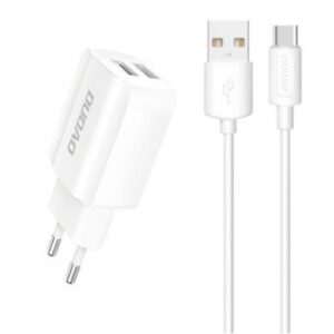 Adaptrid Dudao  EU wall charger 2x USB 5V / 2.4A + USB Type C cable white (A2EU + Type-c white) White