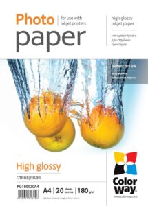 Офисные принадлежности ColorWay  Photo Paper 20 pcs. PG180020A4 Glossy, White, A4, 180 g/m² 