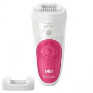 Epilaator Braun  Epilator Silk-épil 5 SE5500 Operating time (max) 30 min Bulb lifetime (flashes) Not applicable Number of power levels 1 Wet & Dry White/Pink 
