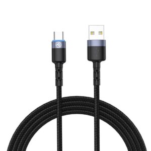 Kabelis Tellur  Data cable, USB to Type-C, LED, Nylon Braided, 1.2m black 