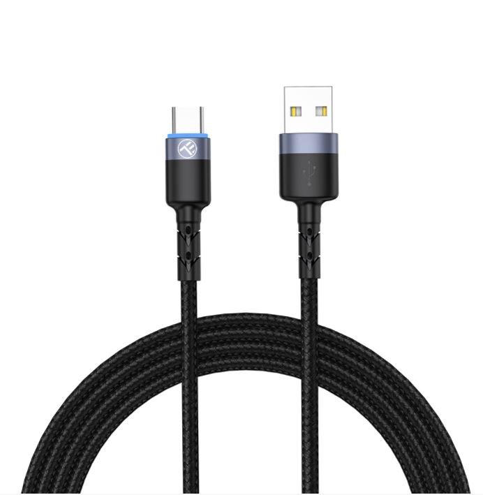 Kabelis Tellur Data cable, USB to Type-C, LED, Nylon Braided, 1.2m black