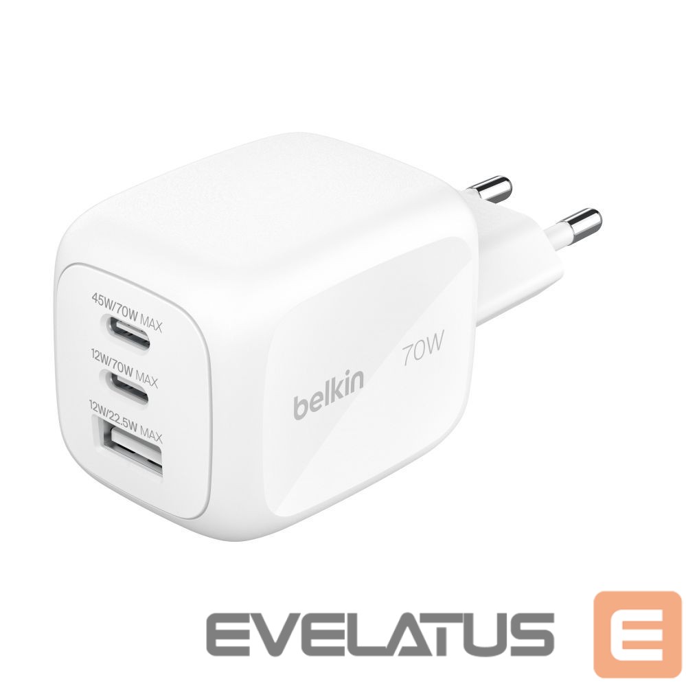 Adaptrid Belkin BOOSTCHARGE 70w 2C1A Wall Charger with interchangable plug tips UK, EU, US White