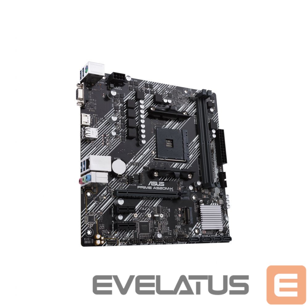 Motherboard for Intel processors Asus PRIME A520M-K Processor family AMD, Processor socket AM4, DDR4, Memory slots 2, Supported hard disk drive interfaces M.2, SATA, Number of SATA connectors 4, Chipset AMD A, Micro ATX