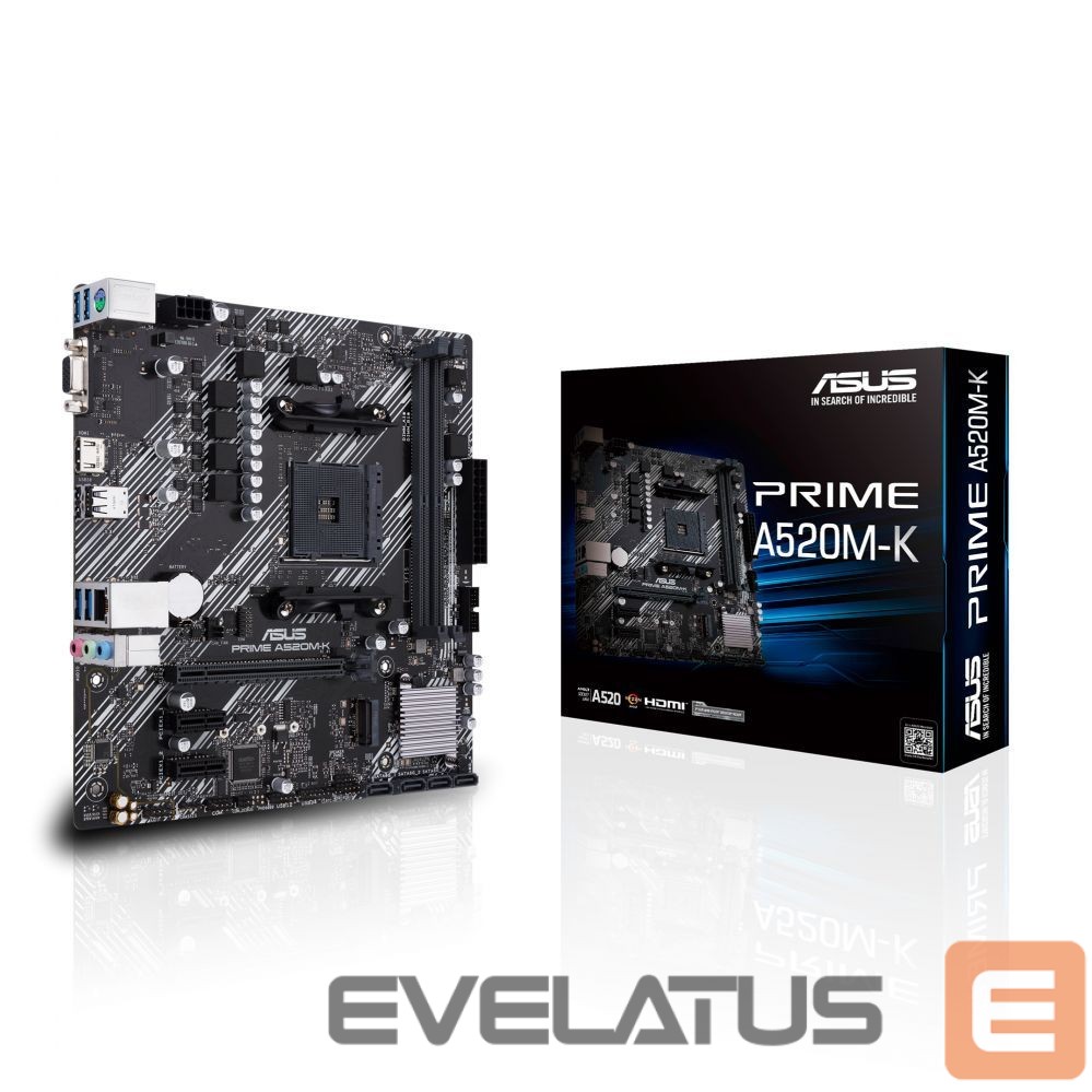 Motherboard for Intel processors Asus PRIME A520M-K Processor family AMD, Processor socket AM4, DDR4, Memory slots 2, Supported hard disk drive interfaces M.2, SATA, Number of SATA connectors 4, Chipset AMD A, Micro ATX