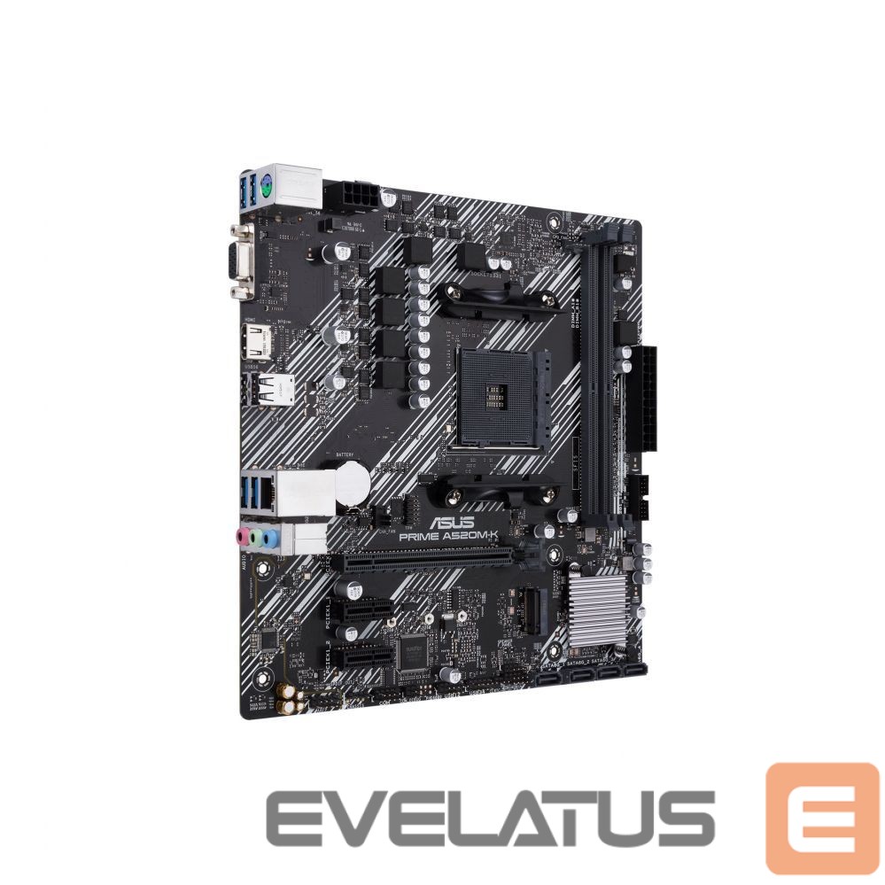 Motherboard for Intel processors Asus PRIME A520M-K Processor family AMD, Processor socket AM4, DDR4, Memory slots 2, Supported hard disk drive interfaces M.2, SATA, Number of SATA connectors 4, Chipset AMD A, Micro ATX