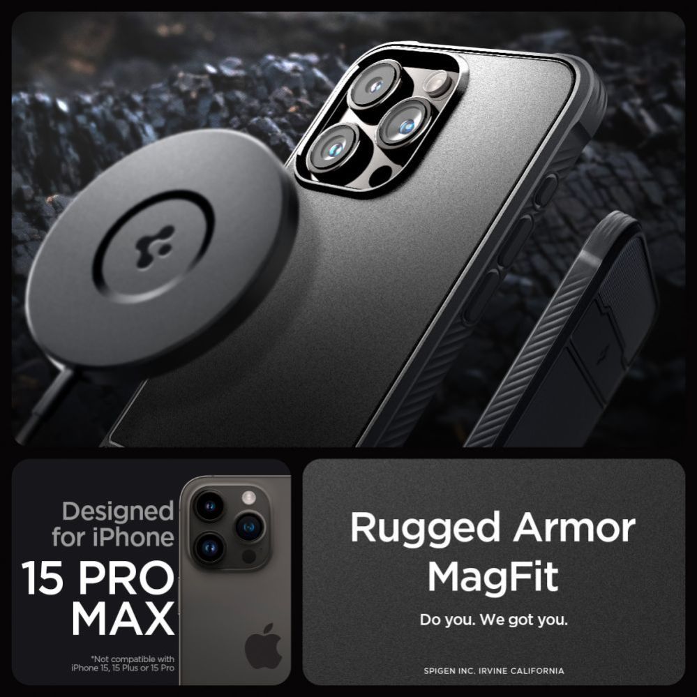 Citas preces Spigen Spigen Rugged Armor Mag Case with MagSafe for iPhone 15 Pro Max - Matte Black